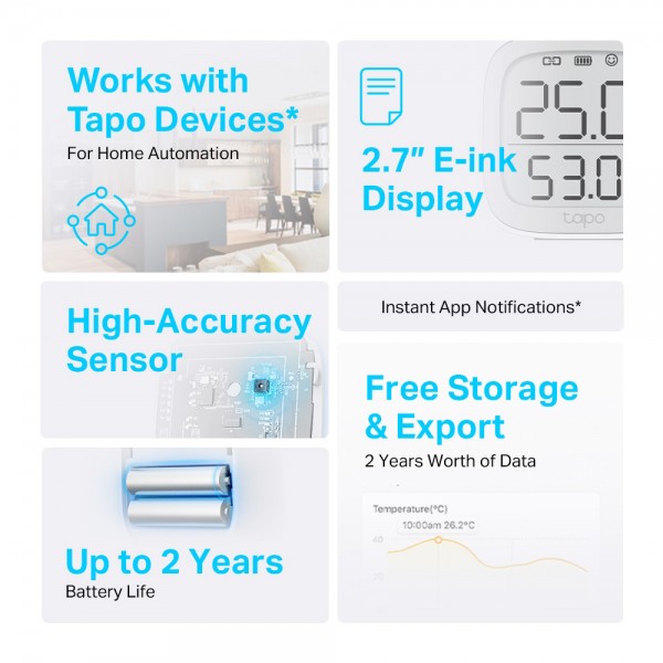 TP-LINK smart θερμόμετρο & υγρασιόμετρο Tapo T315, -20~60 °C, Ver 1.0 - Συναγερμοί