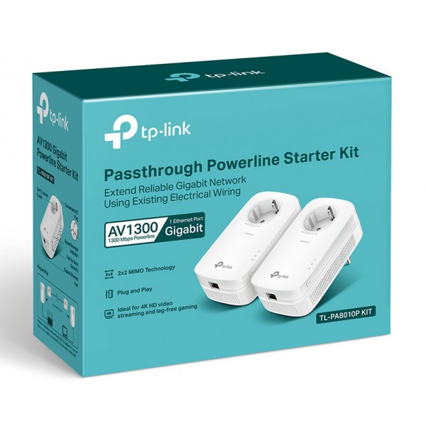 TP-LINK Passthrough Powerline Starter Kit TL-PA8010P, AV1300, Ver: 3.0 - tp-link