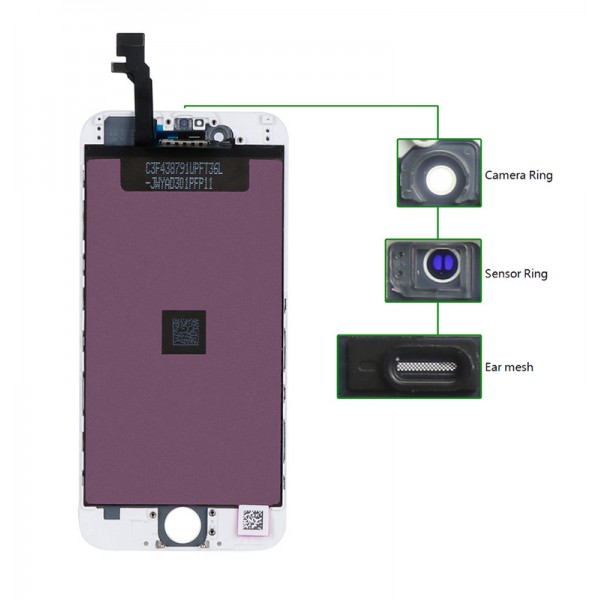 TIANMA High Copy LCD για iPhone 6G, Camera-Sensor ring, ear mesh, White - TIANMA