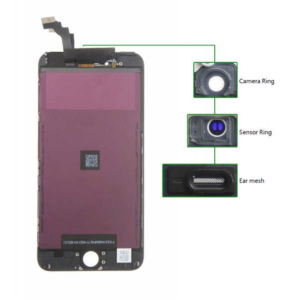 TIANMA High Copy LCD iPhone 6G Plus, Camera-Sensor ring, ear mesh, Black - TIANMA