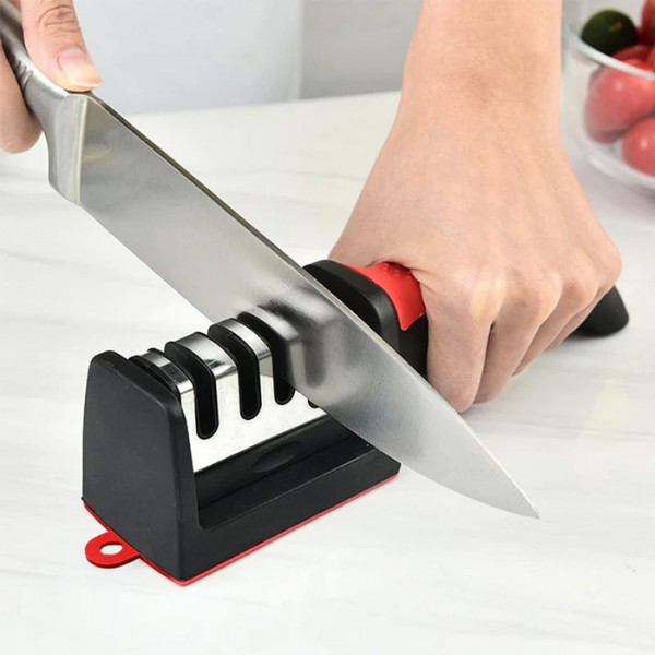 Ακονιστήρι μαχαιριών TOOL-0080, 4 επιπέδων, μαύρο & κόκκινο - Είδη Κουζίνας