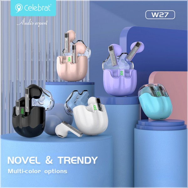 CELEBRAT earphones με θήκη φόρτισης TWS-W27, True Wireless, λευκά - Ακουστικά - Bluetooth