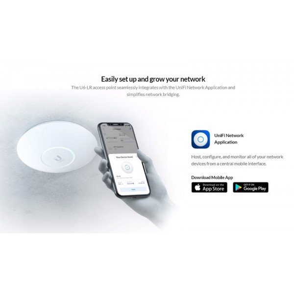 UBIQUITI Access Point UniFi U6-LR, 3000Mbps, Wi-Fi 6, 4x4 MU-MIMO, PoE+ - UBIQUITI