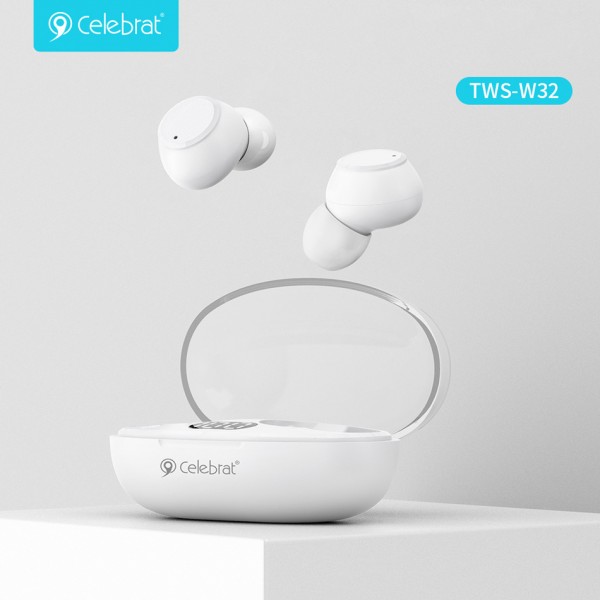 CELEBRAT earphones με θήκη φόρτισης TWS-W32, True Wireless, λευκά - Ακουστικά - Bluetooth
