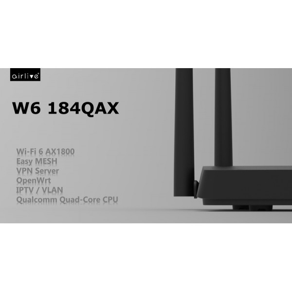 AIRLIVE mesh router W6184QAX, Wi-Fi 6, 1800Mbps AX1800, 4x Gigabit ports