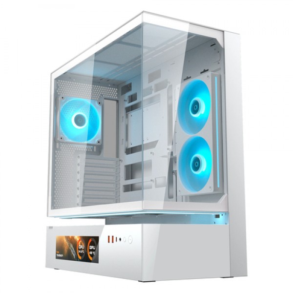 COUGAR Midi Tower Case, CFV235 Vision, ARGB, LCD Display, Glass, White - Cases