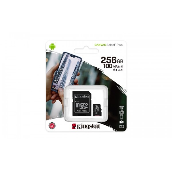 KINGSTON Memory Card MicroSD Canvas Select Plus SDCS2/256GB, Class 10, SD Adapter - KINGSTON