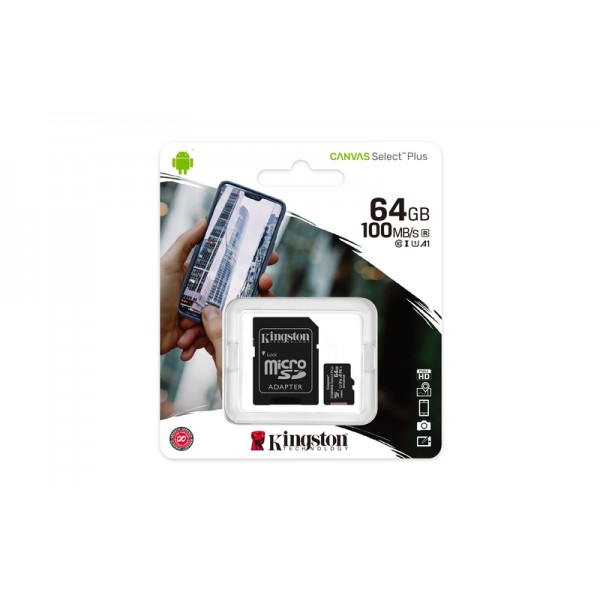 KINGSTON Memory Card MicroSD Canvas Select Plus SDCS2/64GB, Class 10, SD Adapter - KINGSTON