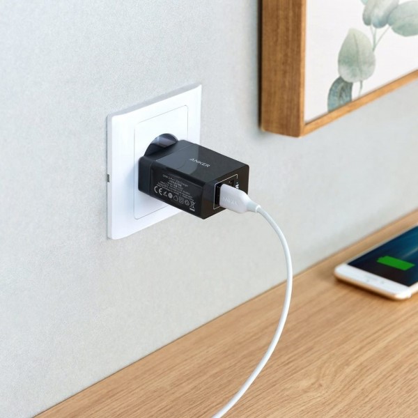 ANKER WALL CHARGER 24W 2-PORT USB CHARGER BLACK