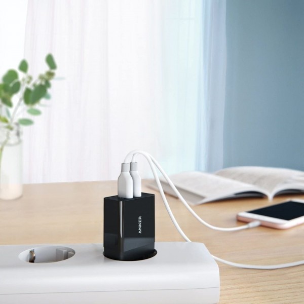 ANKER WALL CHARGER 24W 2-PORT USB CHARGER BLACK