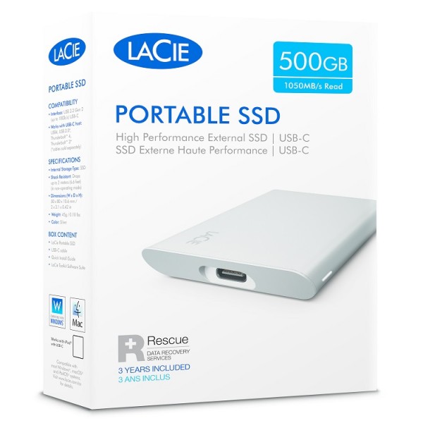 LACIE EXT. Portable SSD 500GB, TYPE C, MOON SILVER - PC & Αναβάθμιση