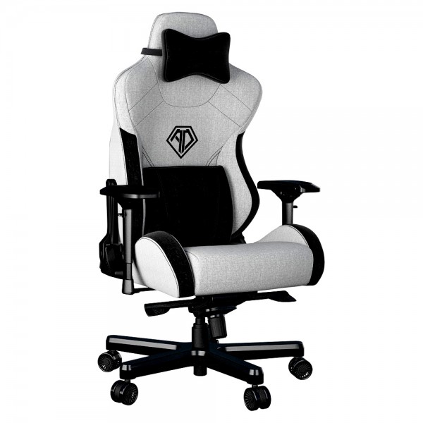 ANDA SEAT Gaming Chair T-PRO II Light Grey/ Black FABRIC with Alcantara Stripes - Anda Seat