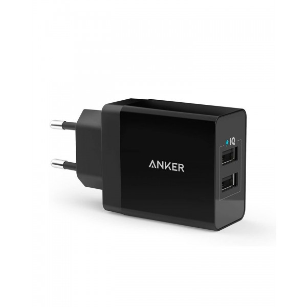 ANKER WALL CHARGER 24W 2-PORT USB CHARGER BLACK - ANKER
