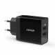 ANKER WALL CHARGER 24W 2-PORT USB CHARGER BLACK