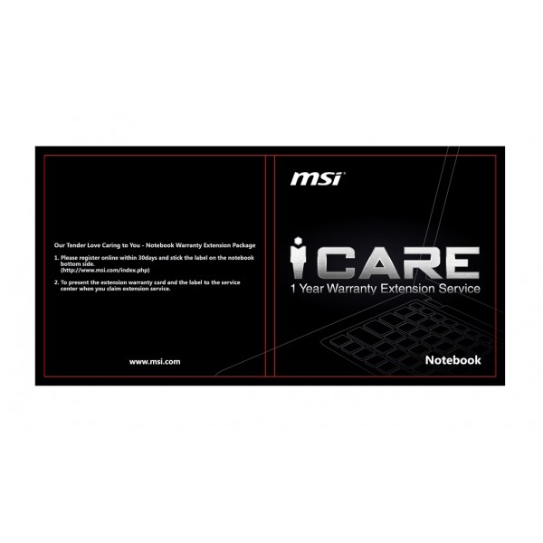 MSI 1Y WARRANTY EXTENSION FOR Notebook - MSI