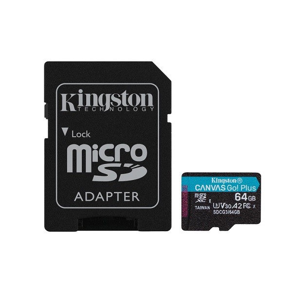 KINGSTON Memory Card MicroSD Canvas Go! Plus SDCG3/64GB, Class 10, SD Adapter