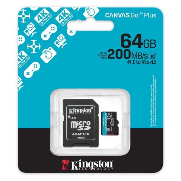 KINGSTON Memory Card SDCG4/64GB Canvas Go PLUS Class 10, UHS-I, U3, V30, A2 | Κάρτες Μνήμης | Συνοδευτικά PC |