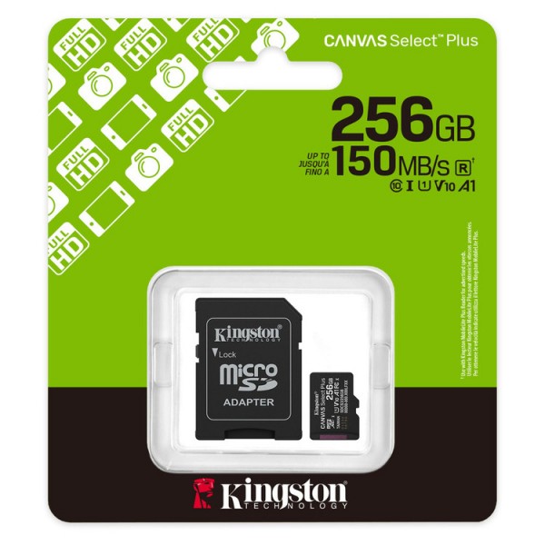 KINGSTON Memory Card MicroSD Canvas Select Plus SDCS3/256GB, Class 10, SD Adapter - KINGSTON