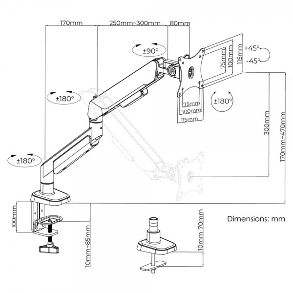 ANDA SEAT Monitor ARM / Stand A9 Black- White, Weight Capacity: 2-15kg | Βάσεις TV - Projectors - PC | Εικόνα & Ήχος |