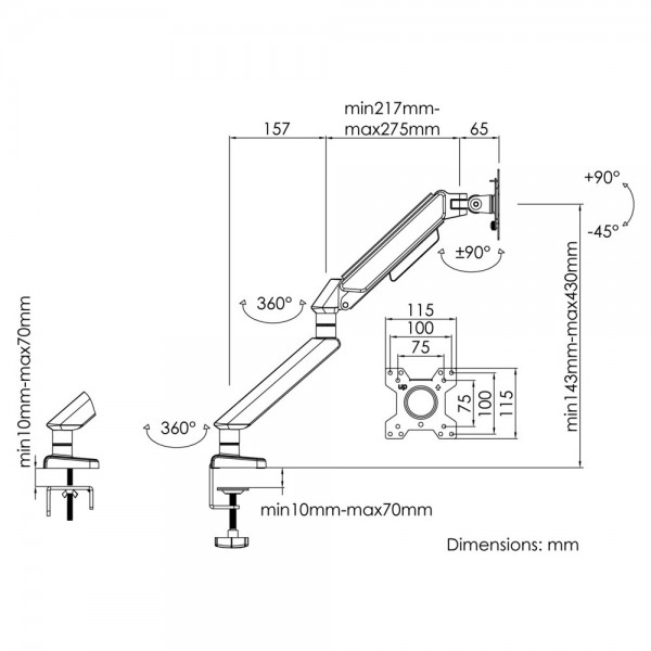 ANDA SEAT Monitor ARM / Stand A9 Silver White , Weight Capacity: 2-15kg | Βάσεις TV - Projectors - PC | Εικόνα & Ήχος |