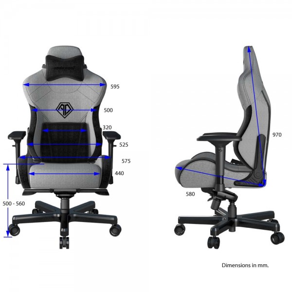 ANDA SEAT Gaming Chair T-PRO II Light Grey/ Black FABRIC with Alcantara Stripes
