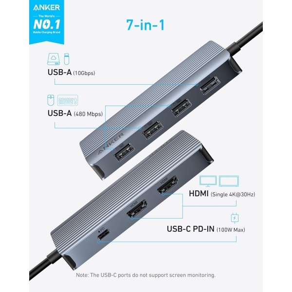 ANKER USB Hub 7-in-1 Type-C 10Gbps - ANKER