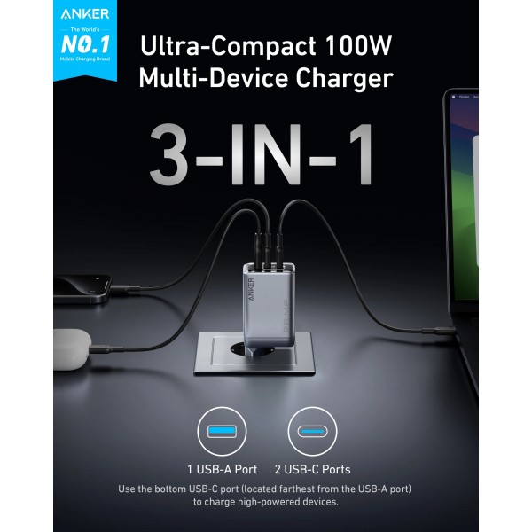 ANKER Wall Charger Prime 100W GanPrime 3 Ports - ANKER