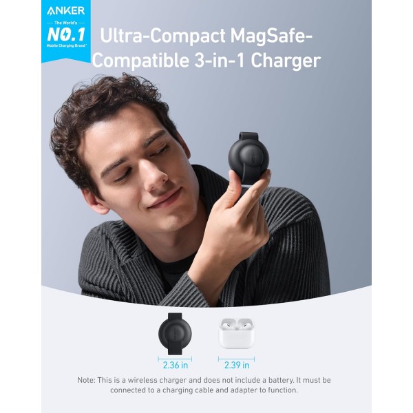 ANKER MagGo UFO 3-in-1 Charger 15W Foldable Black - ANKER