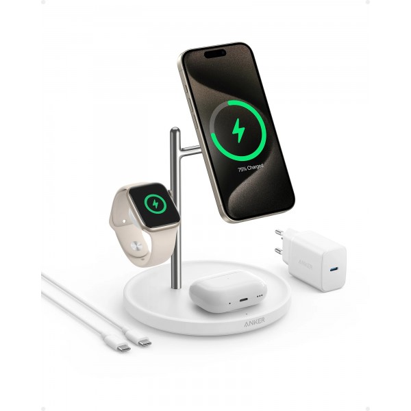ANKER MagGo 3 in 1 Wireless Charging Stand White 15W - Σύγκριση Προϊόντων