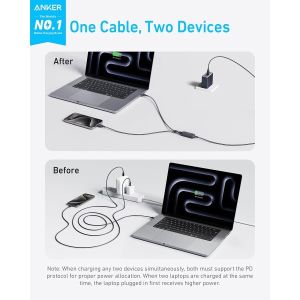 Anker USB Cable Type-C to 2 x Type-C 140W 1.2m - Σύγκριση Προϊόντων
