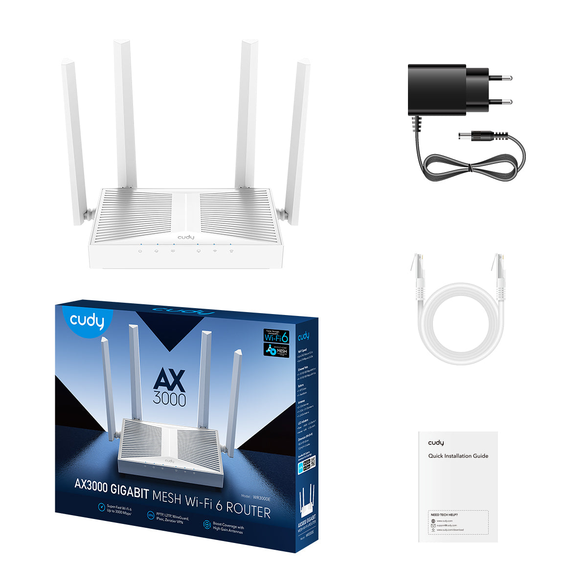 CUDY Router WR3000E Wi-Fi 6 AX3000 4 x Gigabit LAN Mesh - Gnet.gr