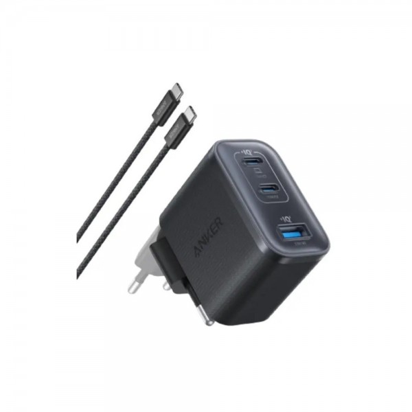 Anker Wall Charger Nano 70W, 2xUSB-C, 1xUSBA, Foldable Plug,  Black Grey - ANKER