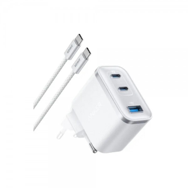 Anker Wall Charger Nano 70W, 2xUSB-C, 1xUSBA, Foldable Plug, White - ANKER