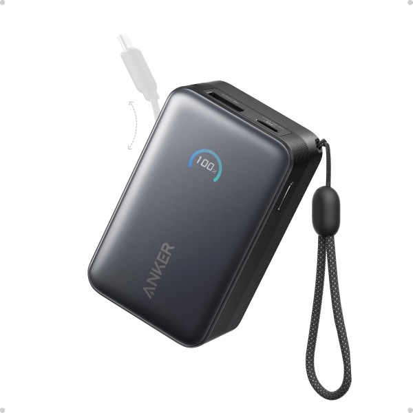 Anker Powerbank Nano 10K mAh, 45W max power, Built-In Retractable USB-C Cable, Black - Αξεσουάρ για κινητά