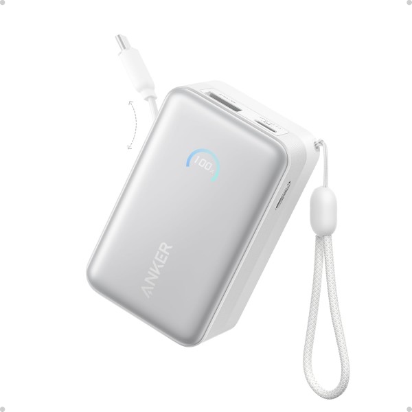 Anker Powerbank Nano 10K mAh, 45W max power, Built-In Retractable USB-C Cable, White - Αξεσουάρ για κινητά