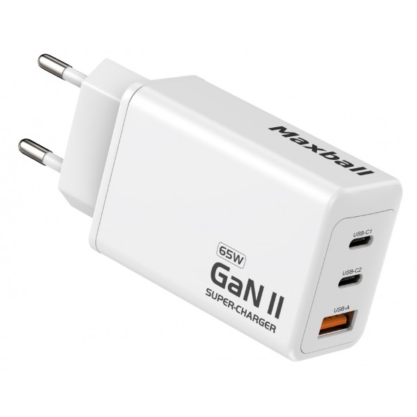 MAXBALL Charger T826 GaN II 2-Port USB-C, 1-Port USB-A  65W White - Αξεσουάρ Κινητών