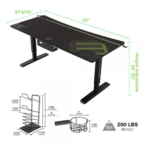 Gaming Γραφείο - Eureka Ergonomic® ERK-IM6301-BK 168x70x66-81εκ.
