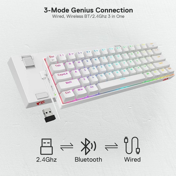 Gaming πληκτρολόγιο - Redragon K530W RGB Draconic Pro White (Custom Brown) - REDRAGON