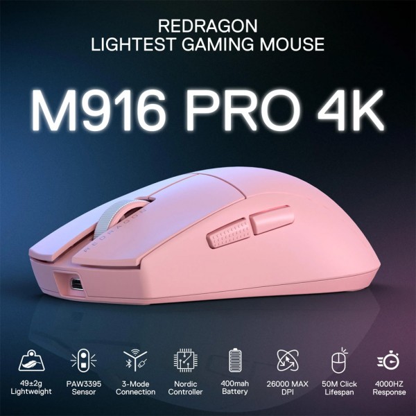 Gaming Ποντίκι - Redragon M916 PRO 4K 3-Mode Wireless (Pink) |  |  |