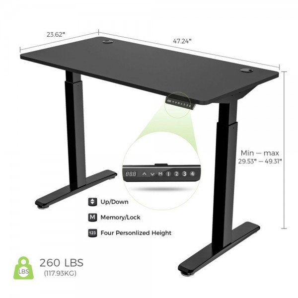 Γραφείο - Eureka Ergonomic® ERK-EHD-4801-B-V1 120x60x75-122εκ. - Gaming Chairs & Desks