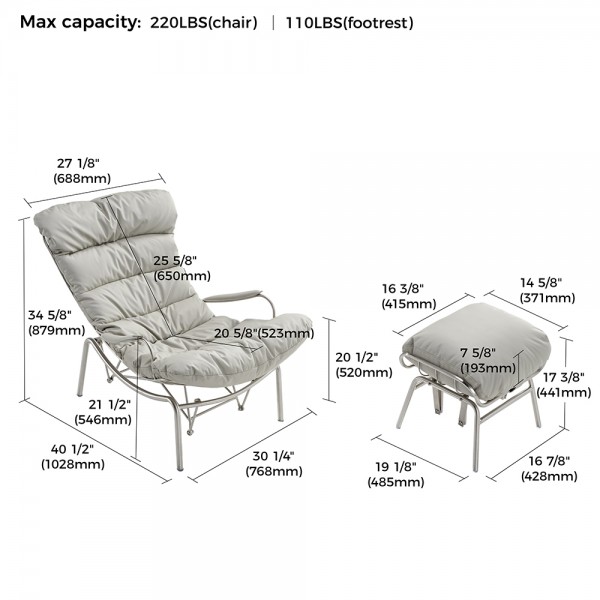 Κουνιστή Πολυθρόνα Liam με Πουφ - Eureka Ergonomic® ERK-LS02-GY
