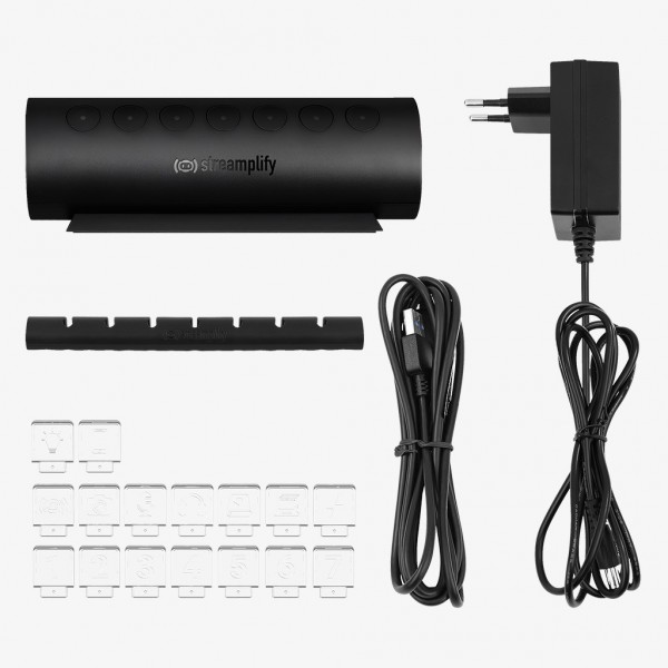 Streamplify HUB CTRL 7, 7x USB 3.0 Type A, RGB, 12V, EU Power Cable - black