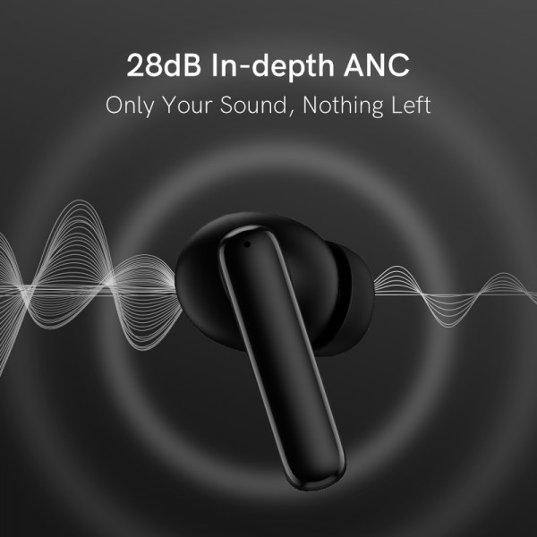 QCY T13 ANC Black - TWS 10mm Dynamic Driver, 4-mic 28dB ANC, Bluetooth 5.3, 7hr-30hr, 75ms latency