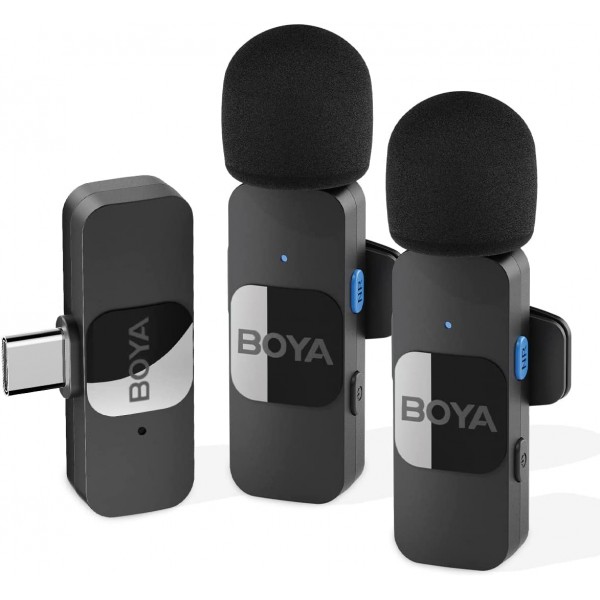 BOYA BY-V20 Wireless 2-person Lavalier Microphone for Android Mini Lapel USB-C connection - BOYA