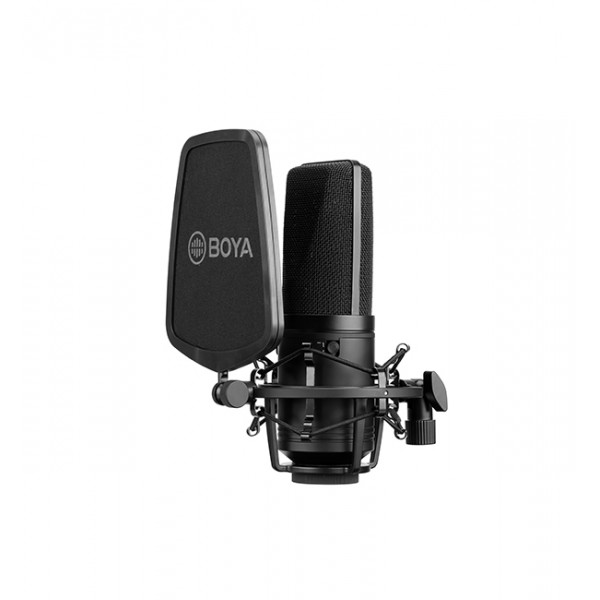 BOYA BY-M1000 Large Diaphragm Condenser Microphone - Cardioid 3-Pin XLR  & pop shield & shock mount - BOYA