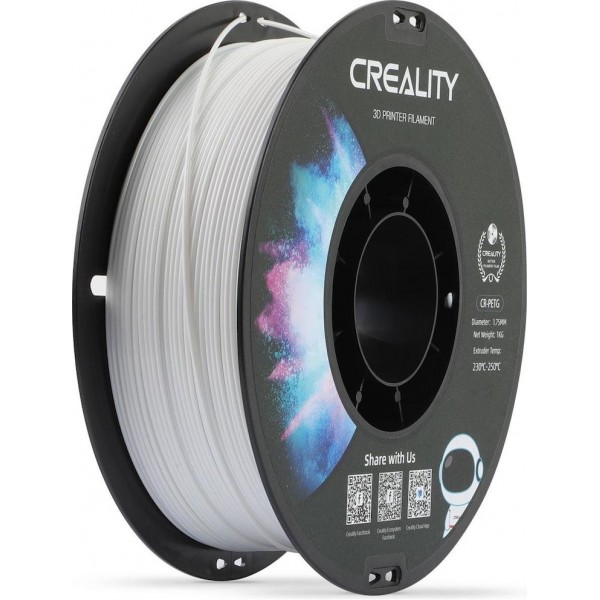 Creality CR-PETG White 3D Printer Filament, Hard Glossy, Tensile Str. 49MPA, 1 kg Spool1.75 - CREALITY
