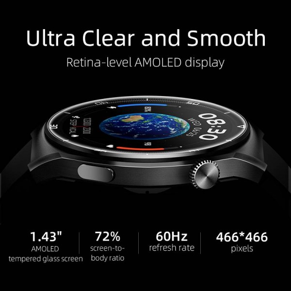 QCY Watch GT2 S3 Gray - 1,43" HD AMOLED touch 466x466 60Hz Always On Call BT Smart Watch IPX8 14day