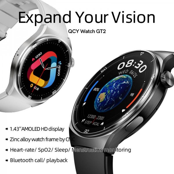 QCY Watch GT2 S3 Gray - 1,43" HD AMOLED touch 466x466 60Hz Always On Call BT Smart Watch IPX8 14day