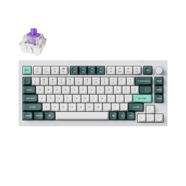 Keychron Q1 HE (Q1H-P1) QMK White Wireless Custom Hall Effect Keyboard Purple Switch 75% US Layout - Keychron