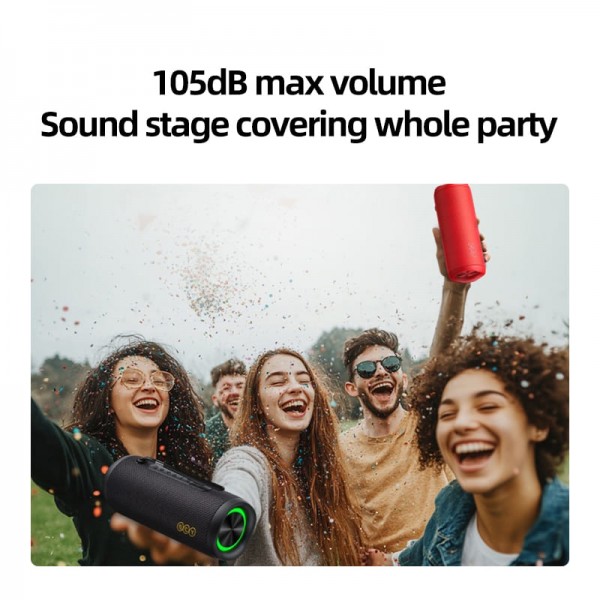 QCY SP7 Blue -  Portable Bluetooth Speaker w Stereo Sound 40W, Mic for Calls, RGB Light Show